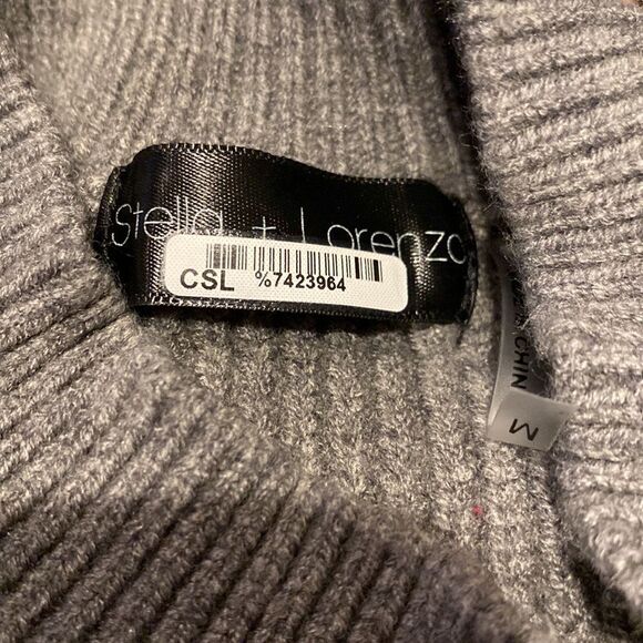 Stella + Lorenzo Medium Grey Knit Sweater Turtleneck Sleeve Cutouts - Picture 5 of 6